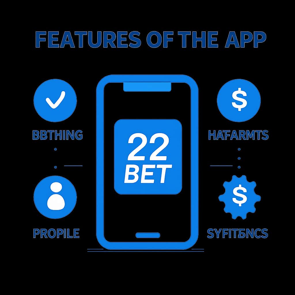 An educational diagram about the features of the 22bet app.