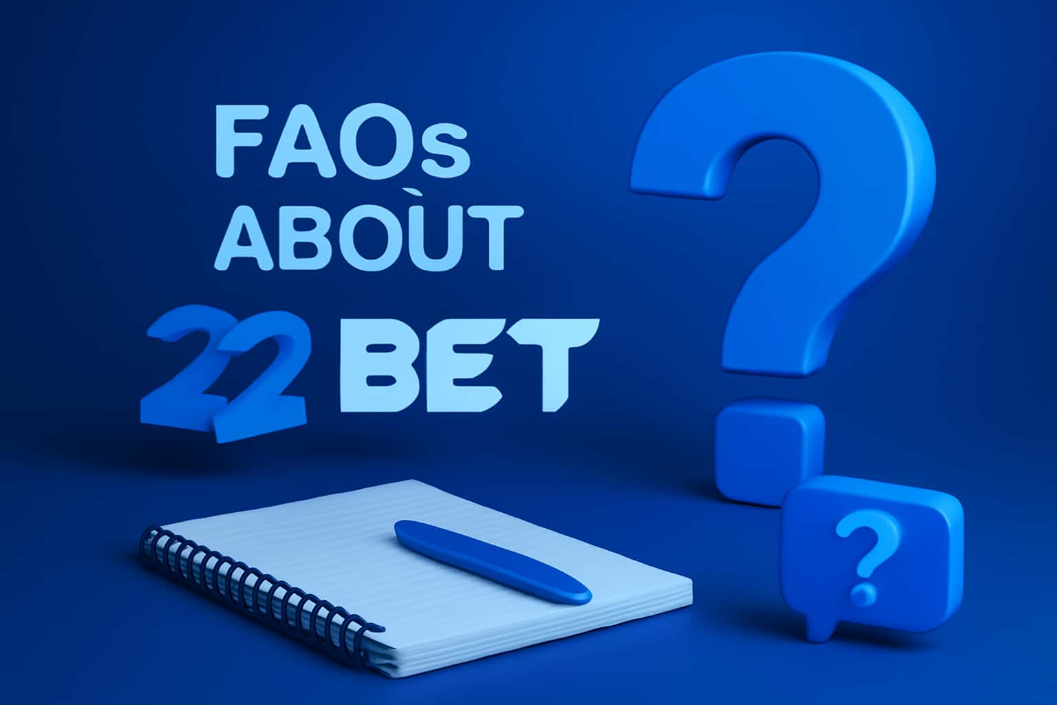 An informative graphic representing FAQs about 22bet with a modern design.