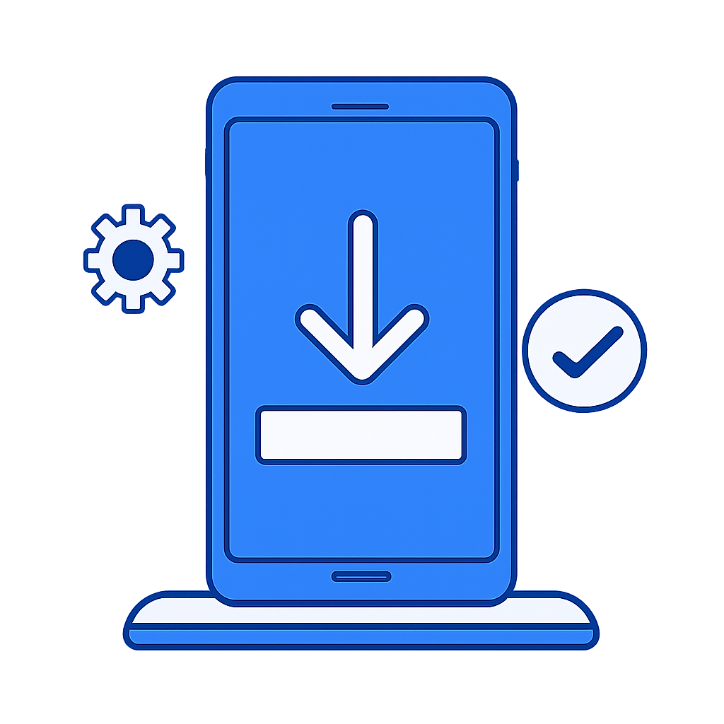 Illustration of device compatibility and installation steps for the 22bet app.